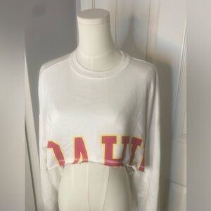 Urban Outfitters White Cropped Tee with Pink and Yellow Print